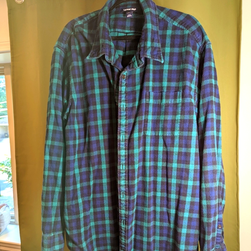 Men's Lands End Flannel Green Plaid 4XLT